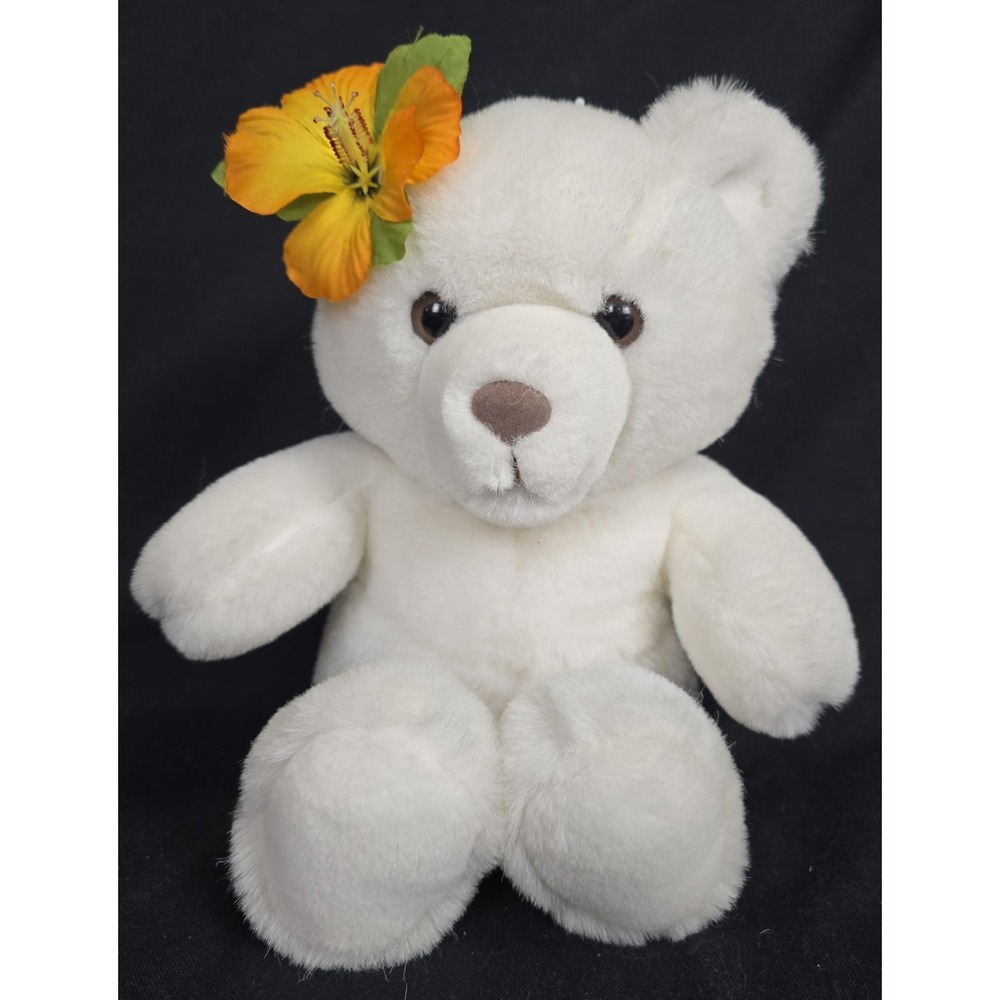 Dakin Vtg‎ White Teddy Bear Plush Stuffed Animal Toy Floral Bow 15" 80s Cuddly